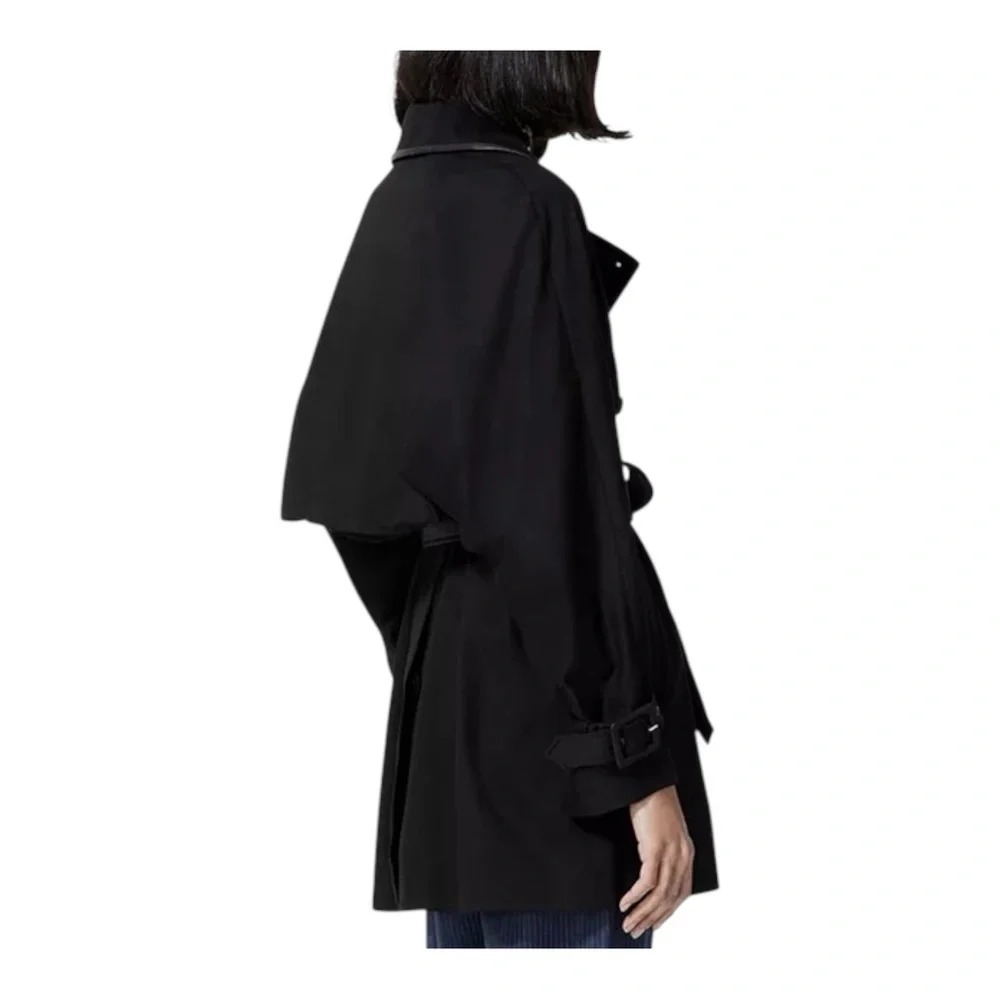 The Kooples LEMAL Trench Coat Black Leather Belt Cotton Size 34 US 2 $618 NWT - Picture 2 of 14